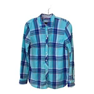 Talbots Cotton Button Down Blue/Aqua/Pink Plaid Shirt (Size XS)